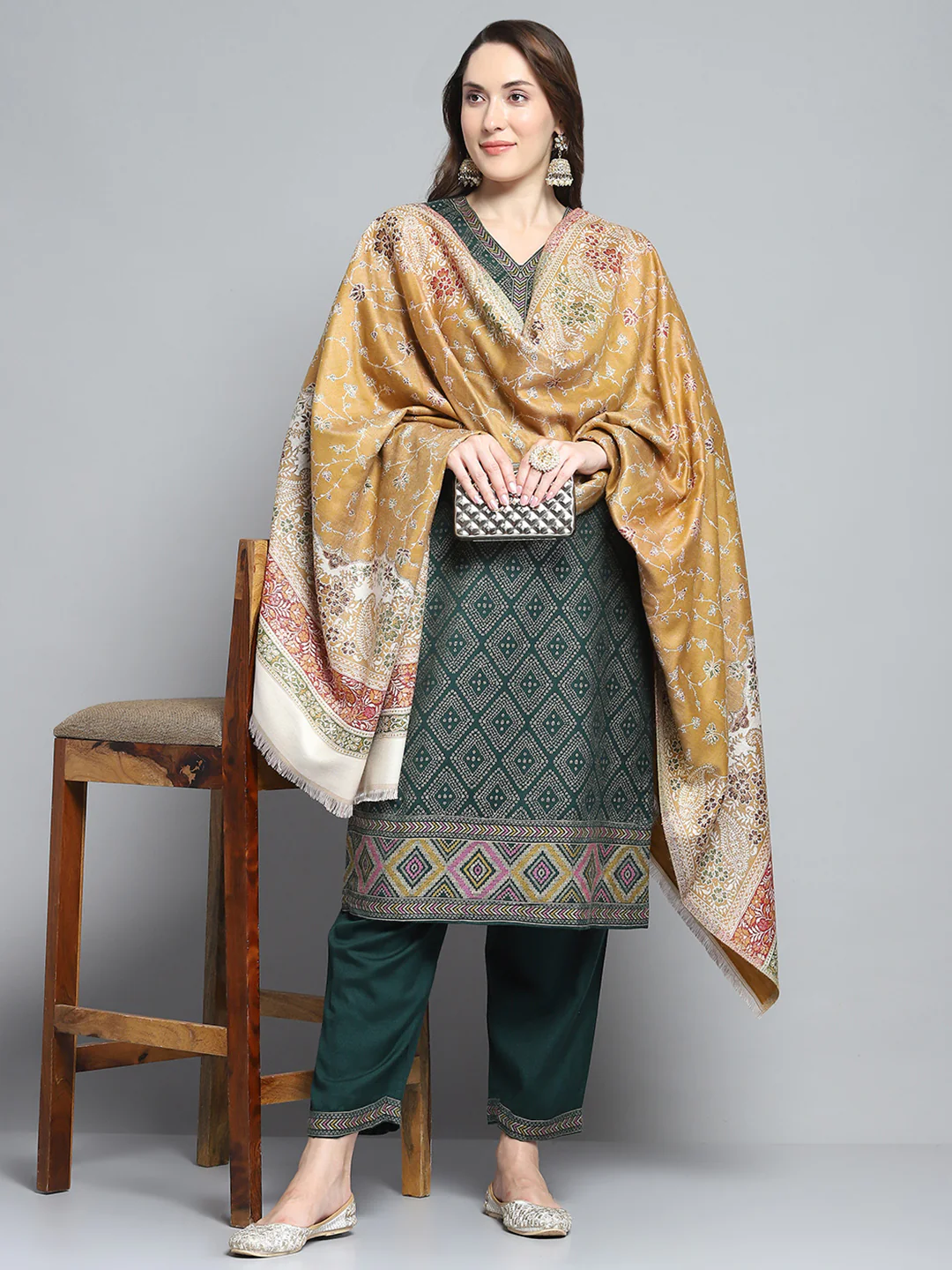 Women Multicolor Self Design Shawl - Image 2