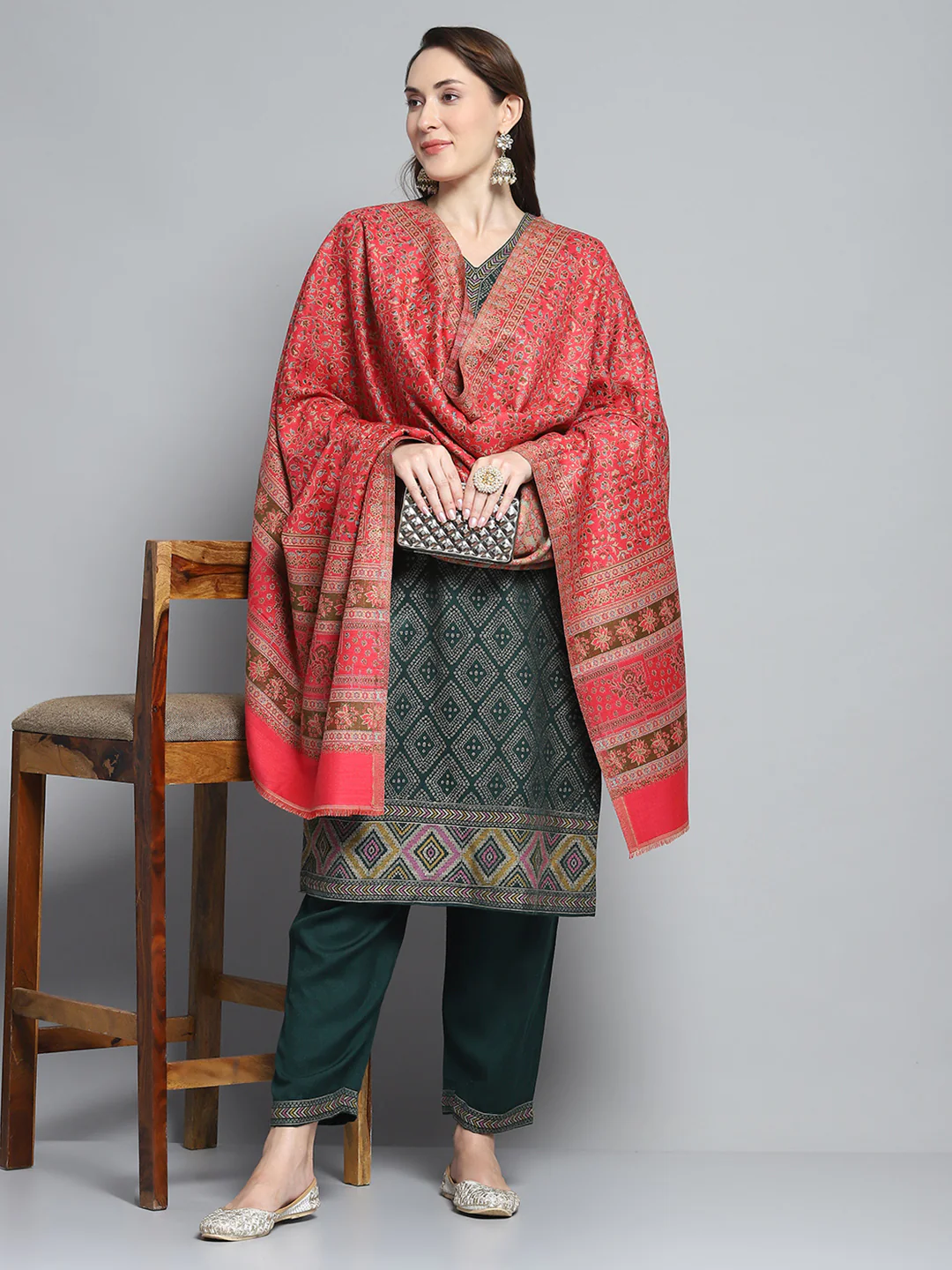 Women Multicolor Self Design Shawl - Image 2