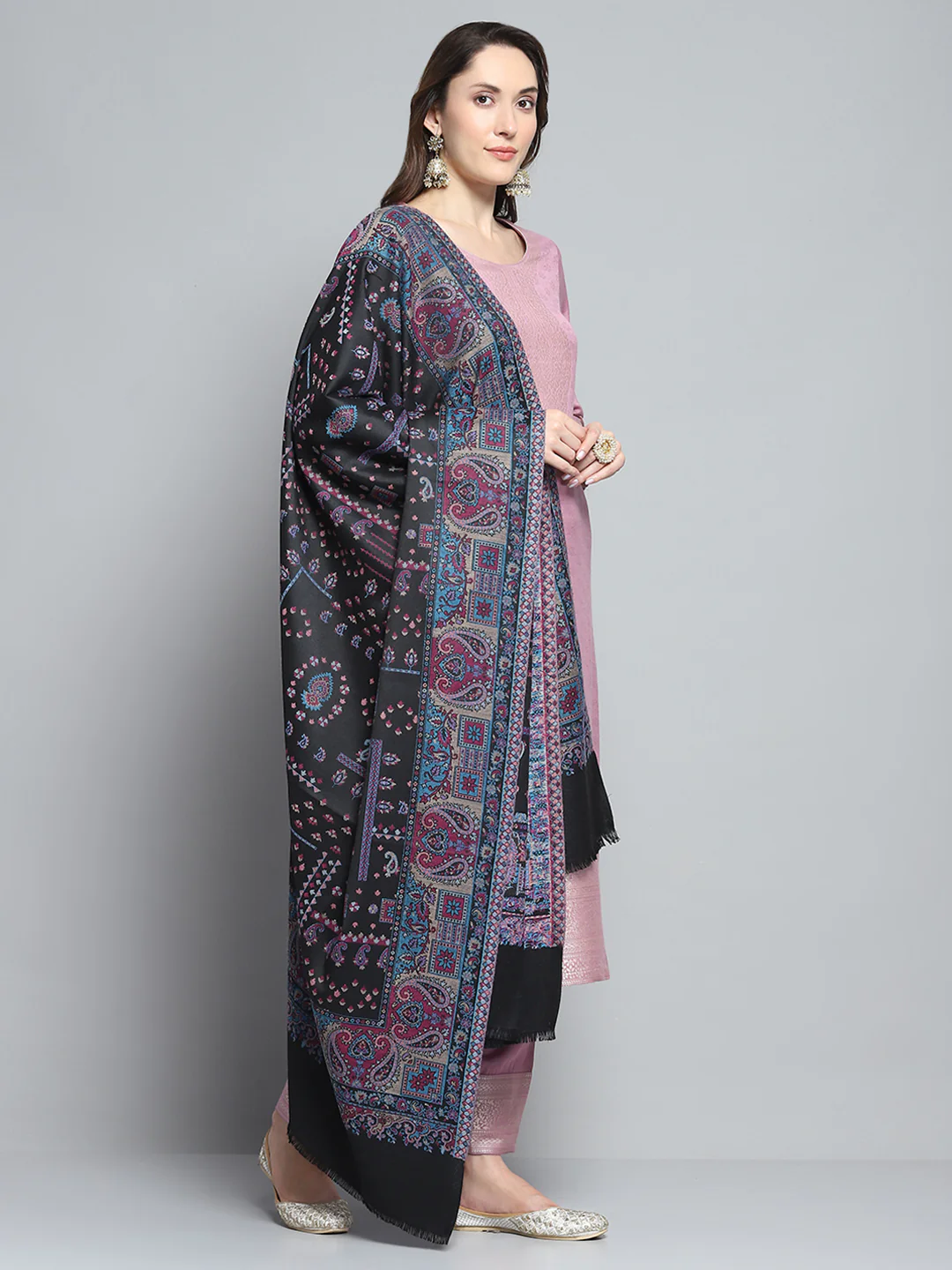 Women Multicolor Self Design Shawl - Image 4