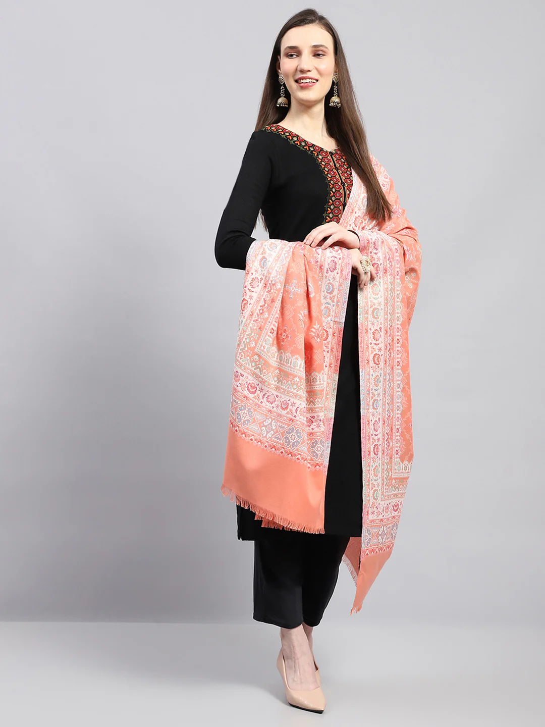 Women Multicolor Self Design Shawl - Image 4