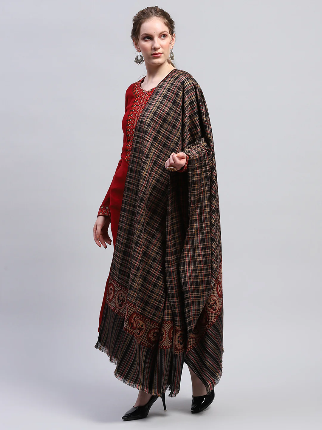 Women Multicolor Self Design Shawl - Image 3