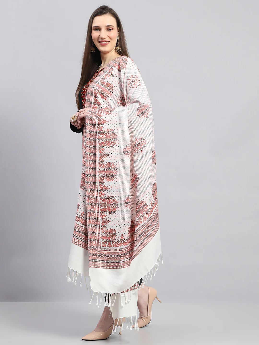 Women Multicolor Self Design Shawl - Image 3