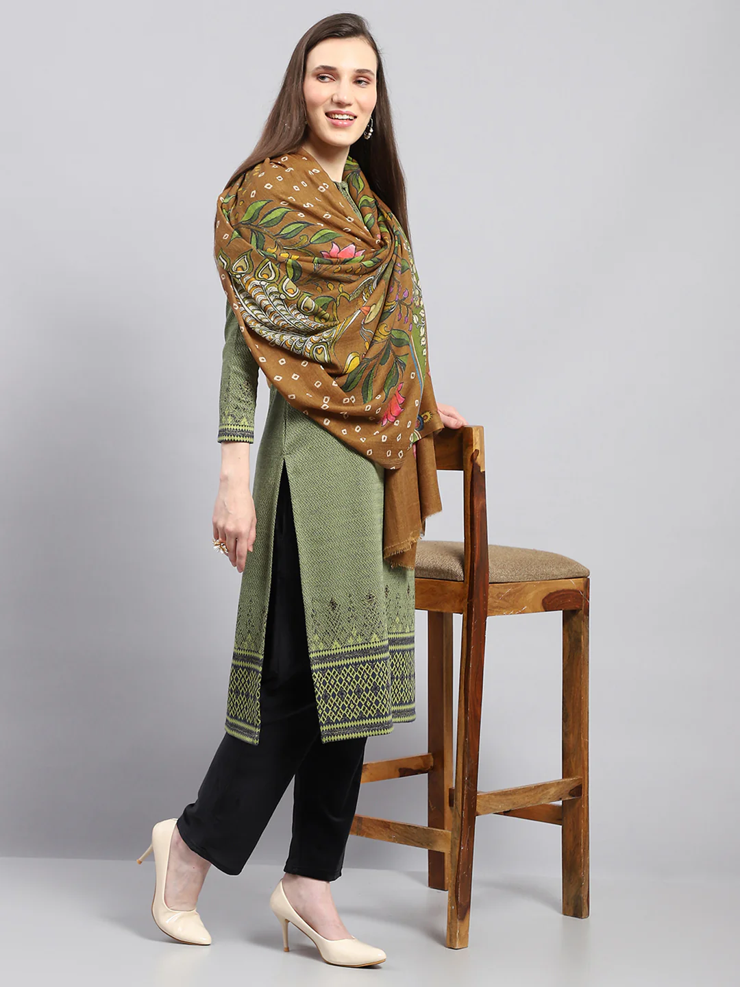 Women Multicolor Self Design Shawl - Image 5