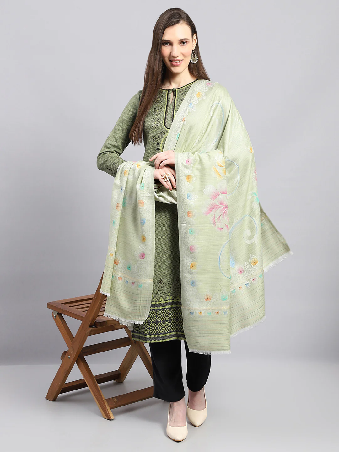 Women Multicolor Self Design Shawl - Image 5