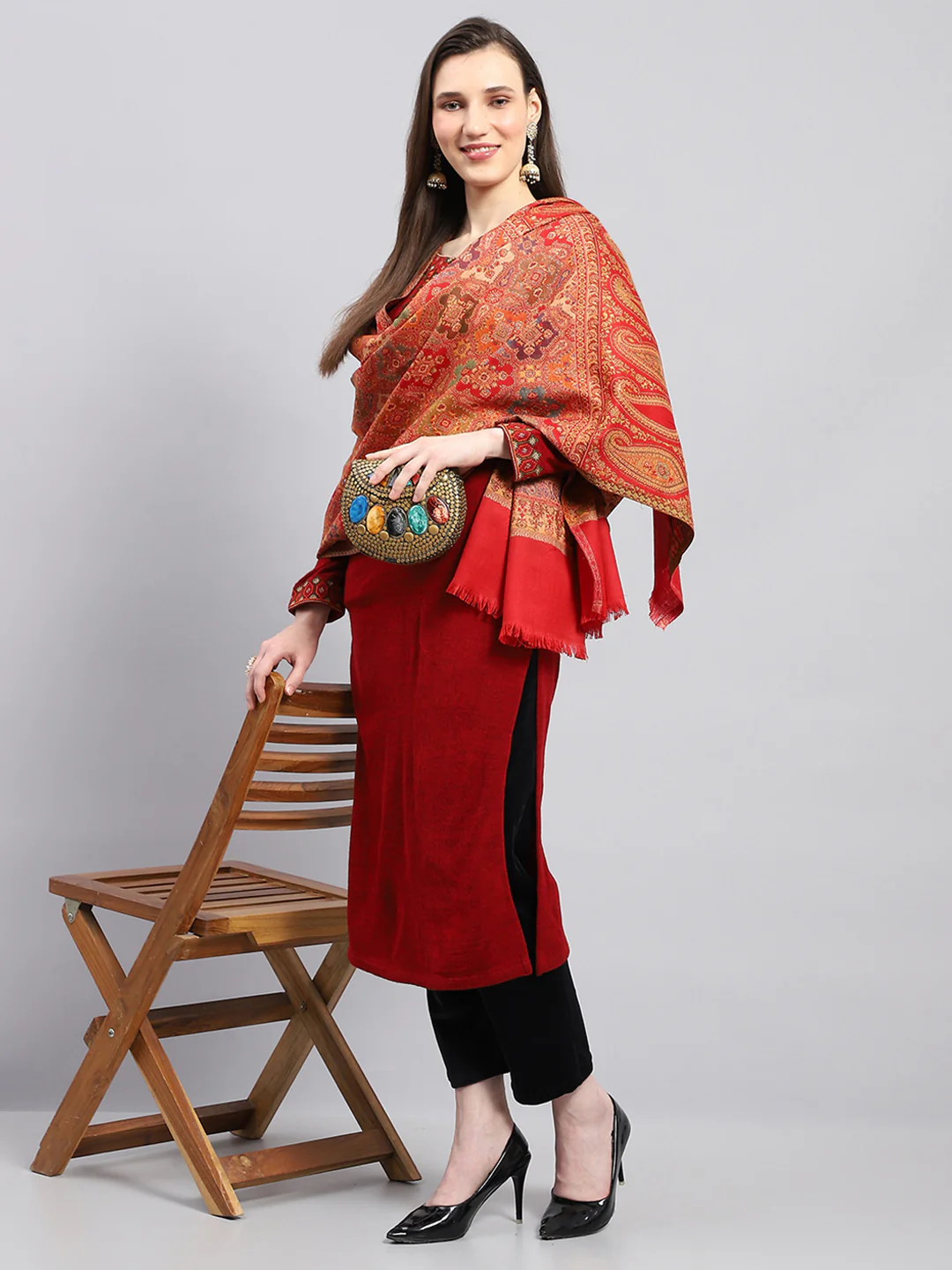Women Multicolor Self Design Shawl - Image 2