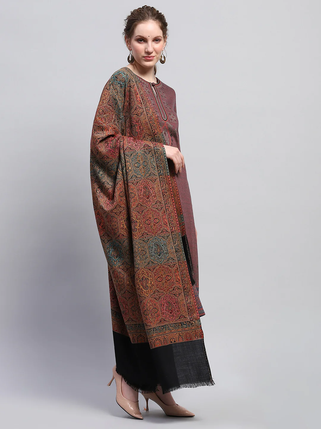 Women Multicolor Self Design Shawl - Image 4