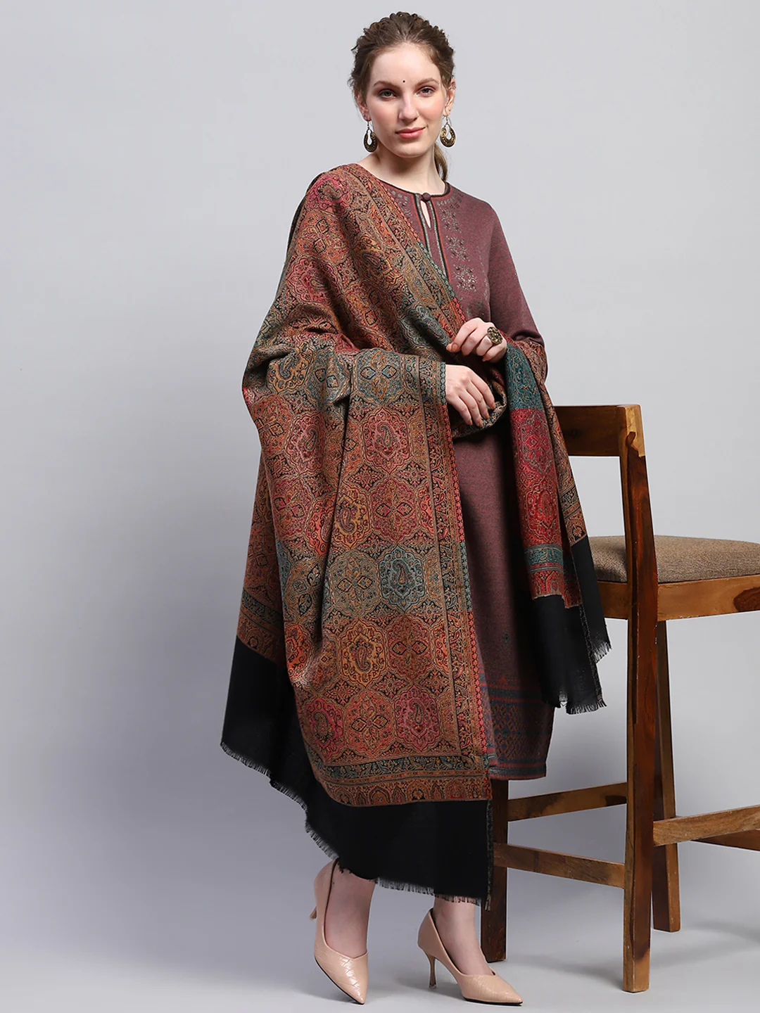 Women Multicolor Self Design Shawl - Image 5