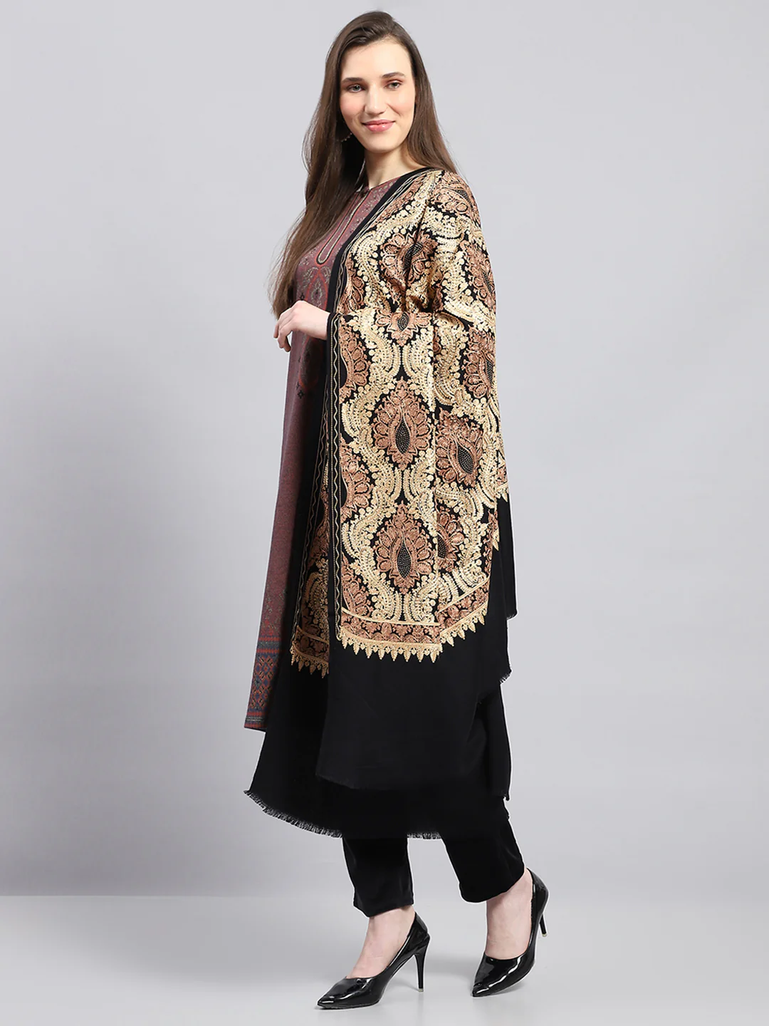 Women Multicolor Self Design Shawl - Image 3