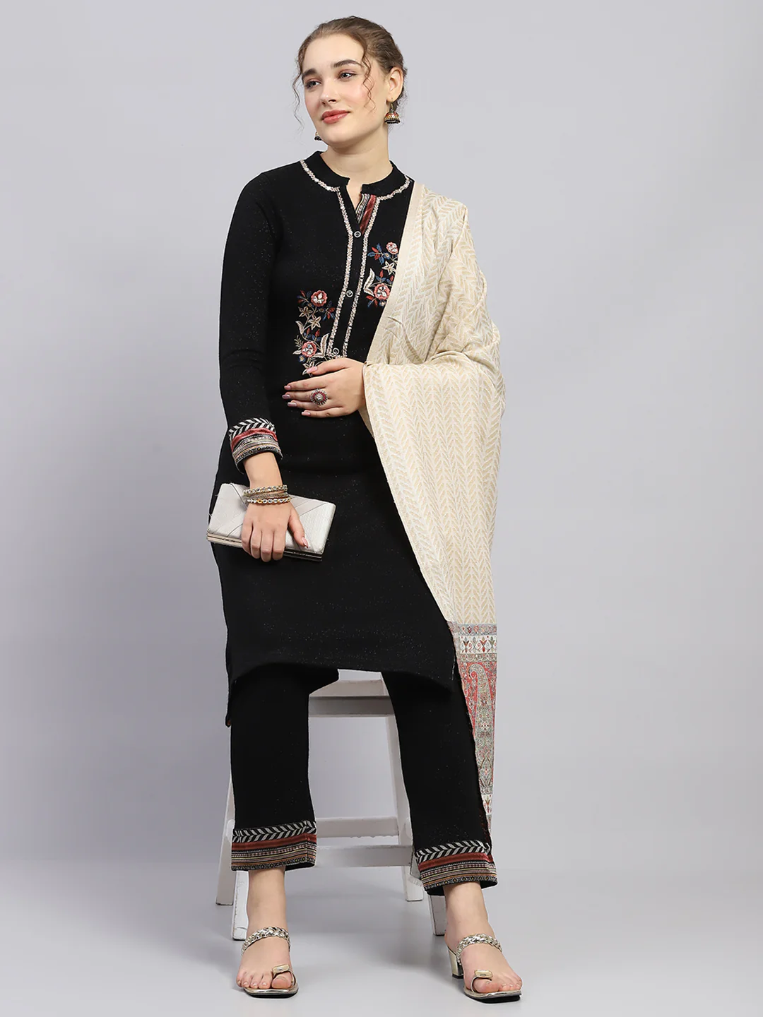Women Multicolor Self Design Shawl - Image 2