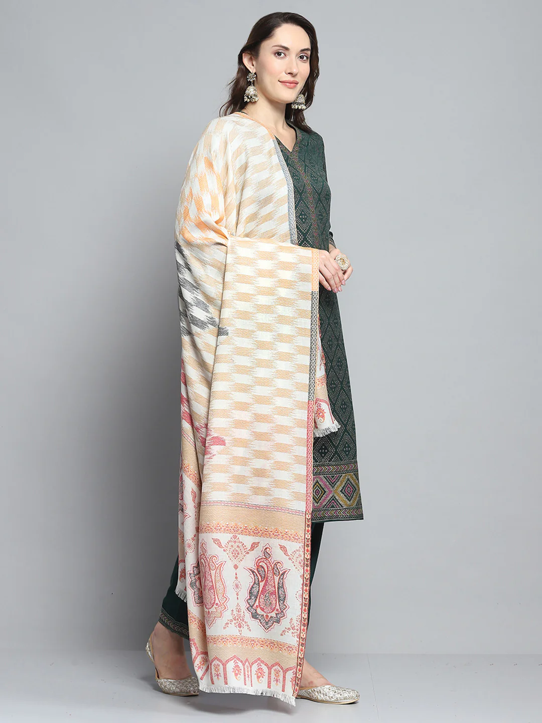 Women Multicolor Self Design Shawl - Image 4