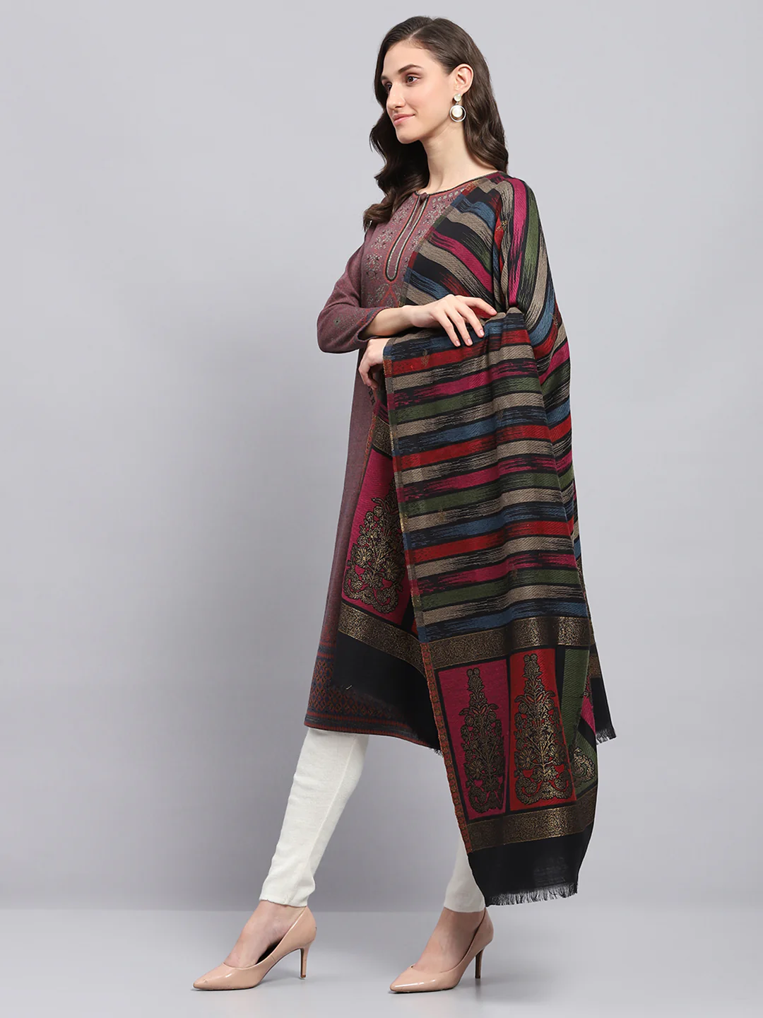 Women Multicolor Self Design Shawl - Image 3