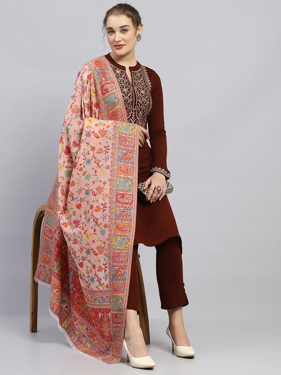 Women Multicolor Self Design Shawl - Image 2