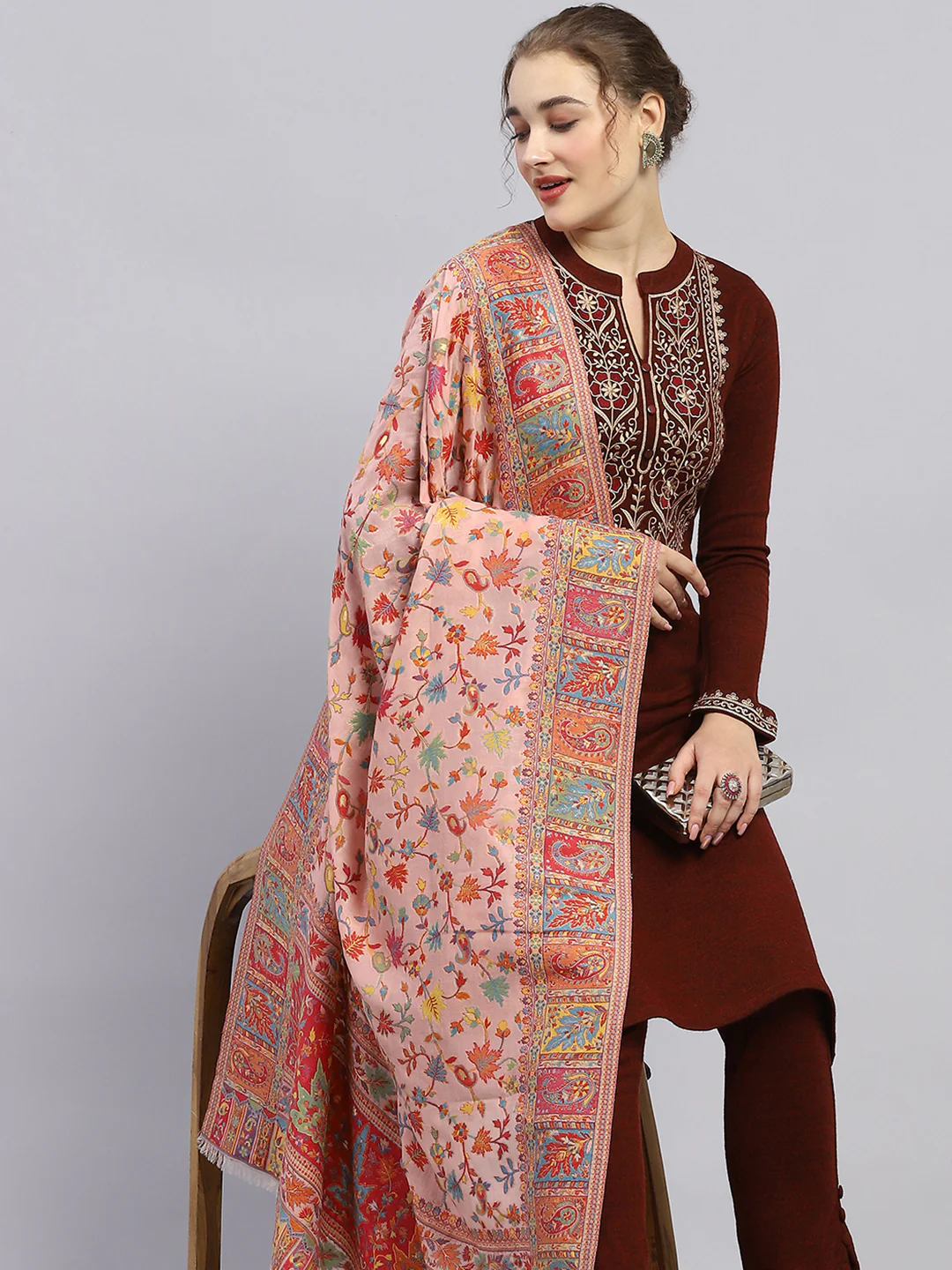 Women Multicolor Self Design Shawl - Image 6