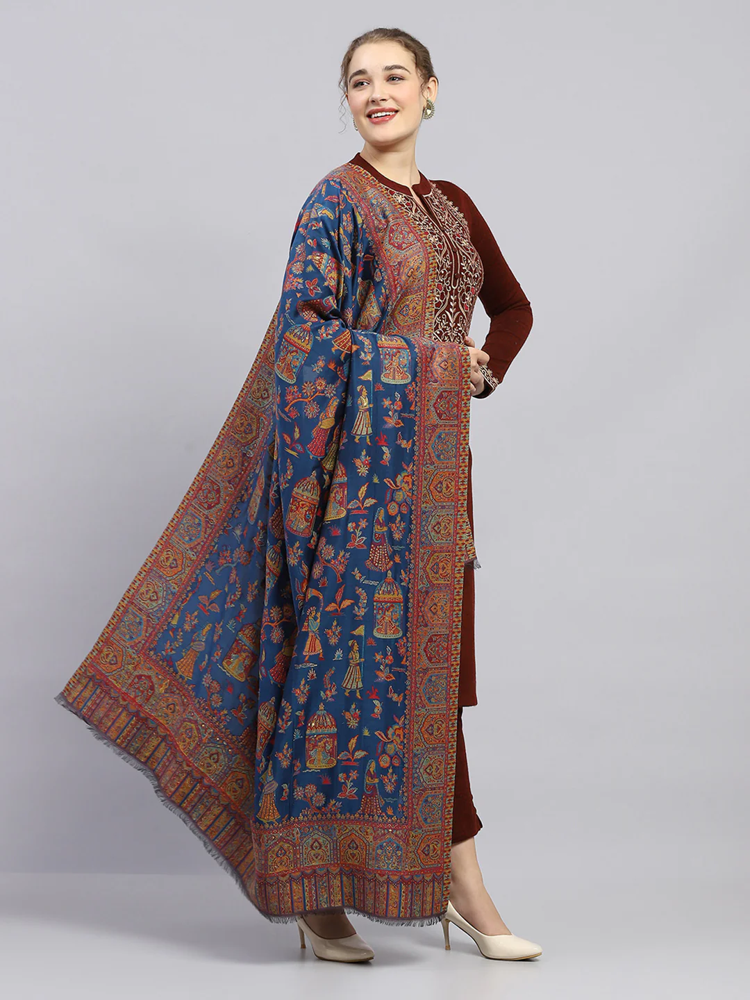 Women Multicolor Self Design Shawl - Image 4