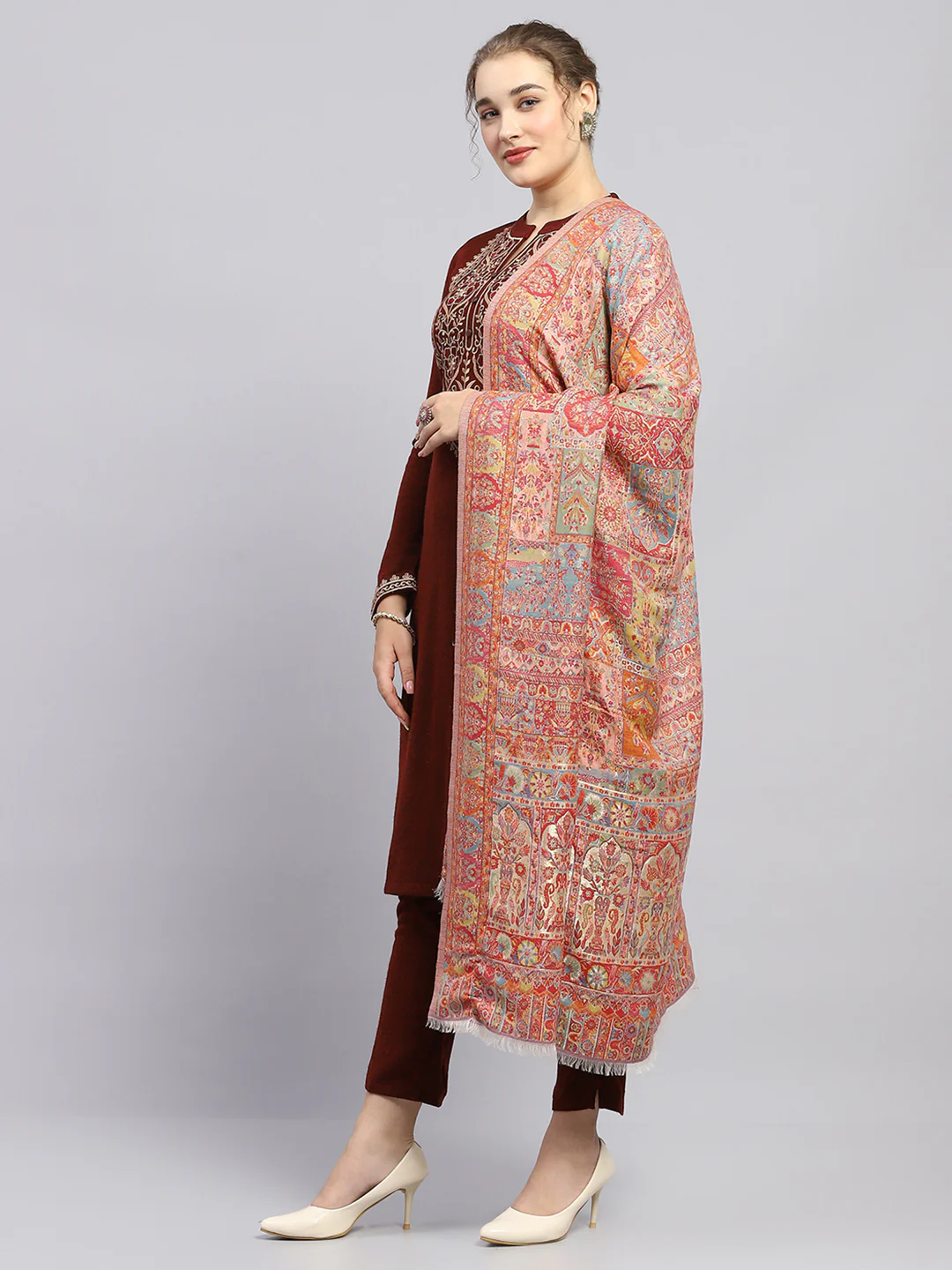 Women Multicolor Self Design Shawl - Image 3