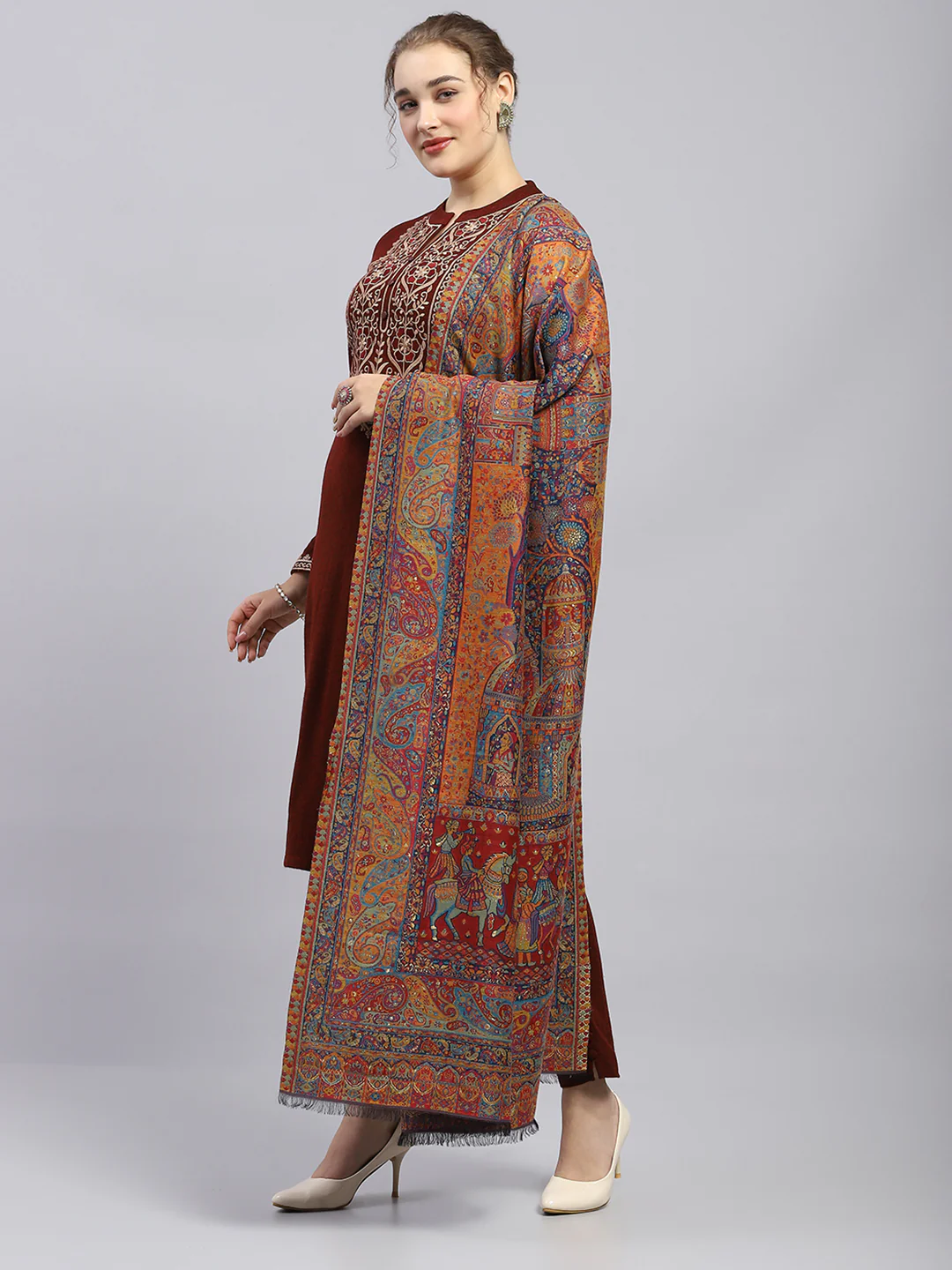 Women Multicolor Self Design Shawl - Image 3