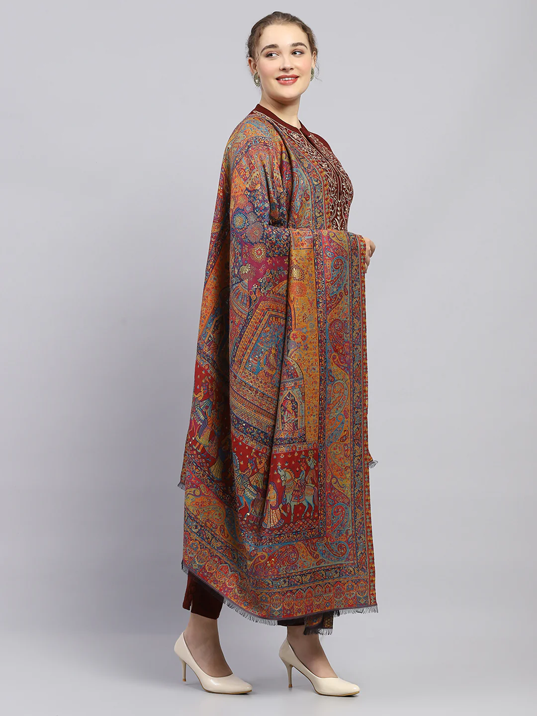Women Multicolor Self Design Shawl - Image 4