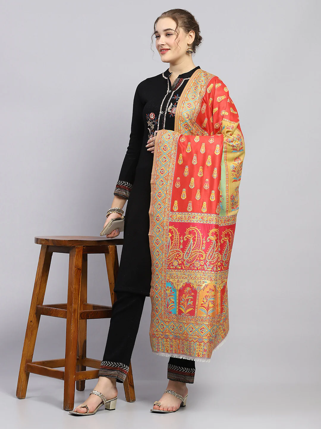 Women Multicolor Self Design Shawl - Image 2
