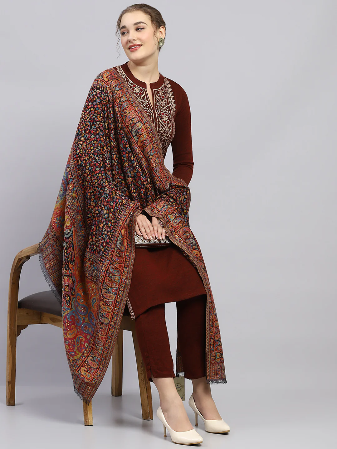 Women Multicolor Self Design Shawl - Image 2
