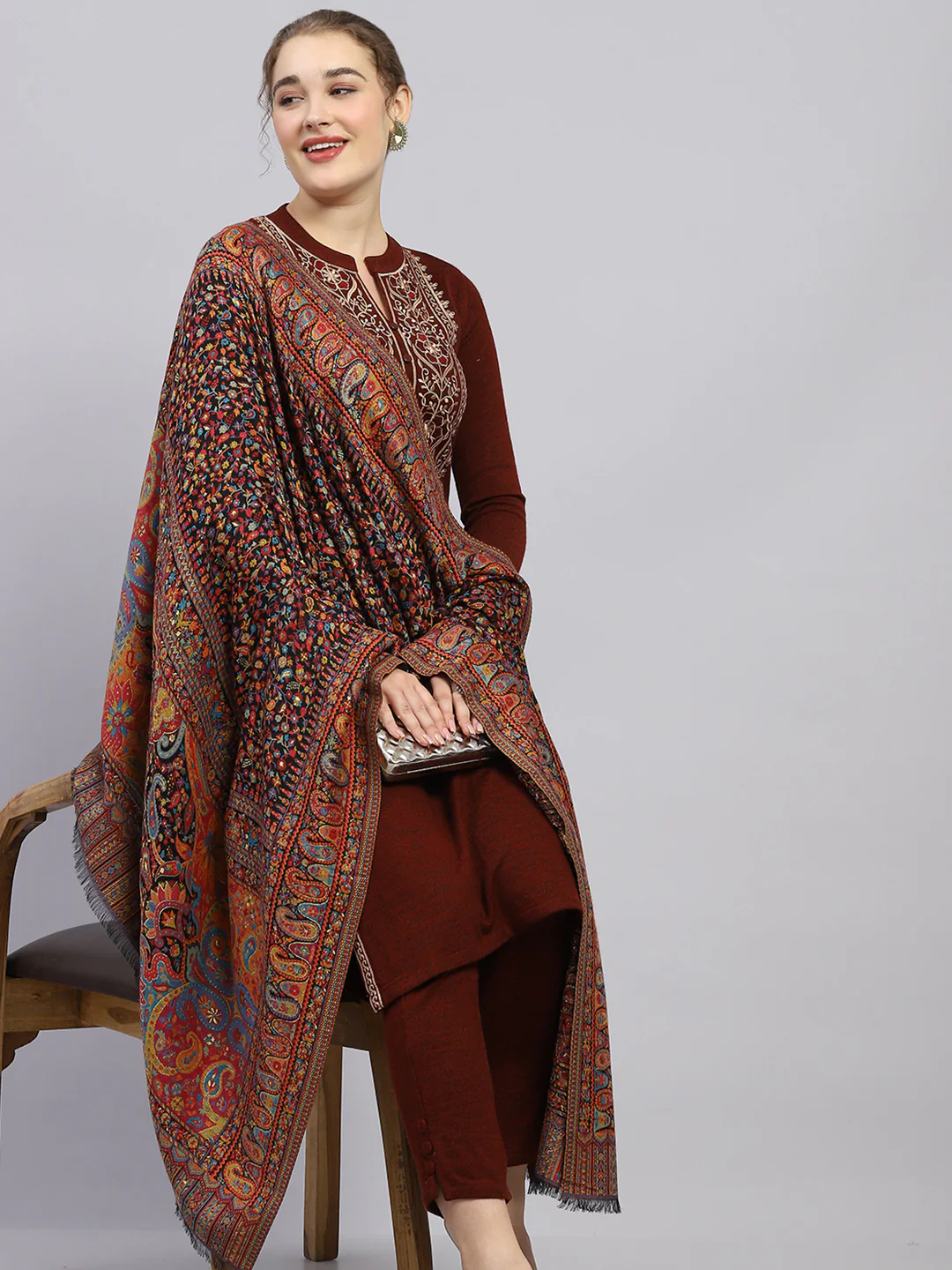 Women Multicolor Self Design Shawl - Image 6