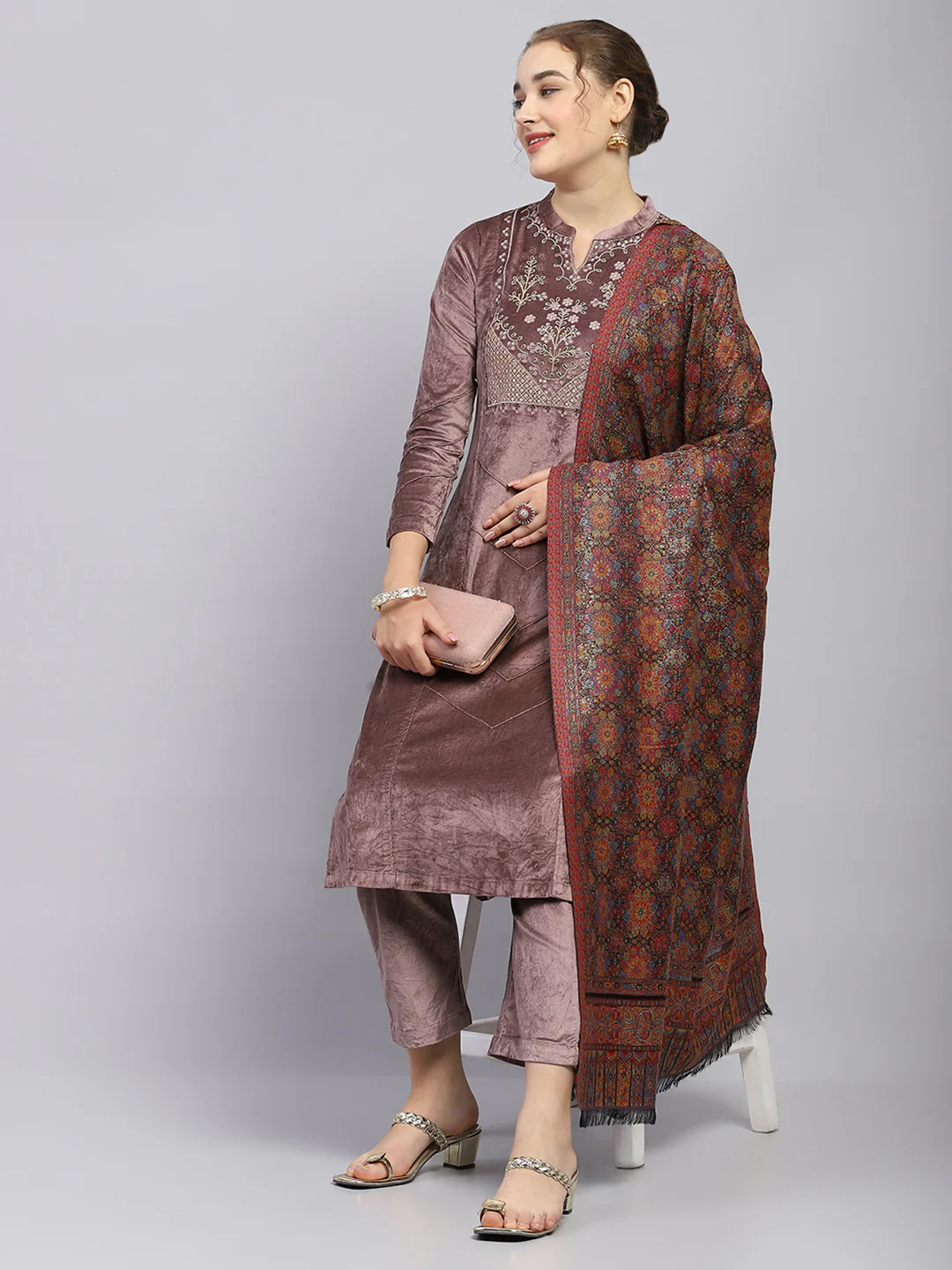 Women Multicolor Self Design Shawl - Image 2