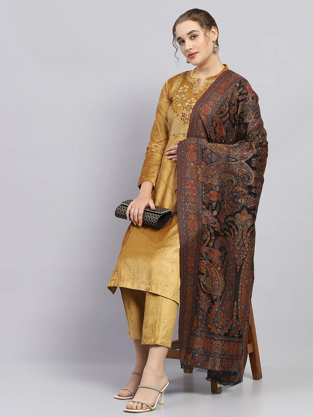 Women Multicolor Self Design Shawl - Image 2