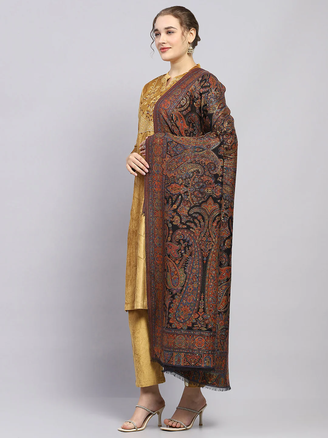 Women Multicolor Self Design Shawl - Image 4