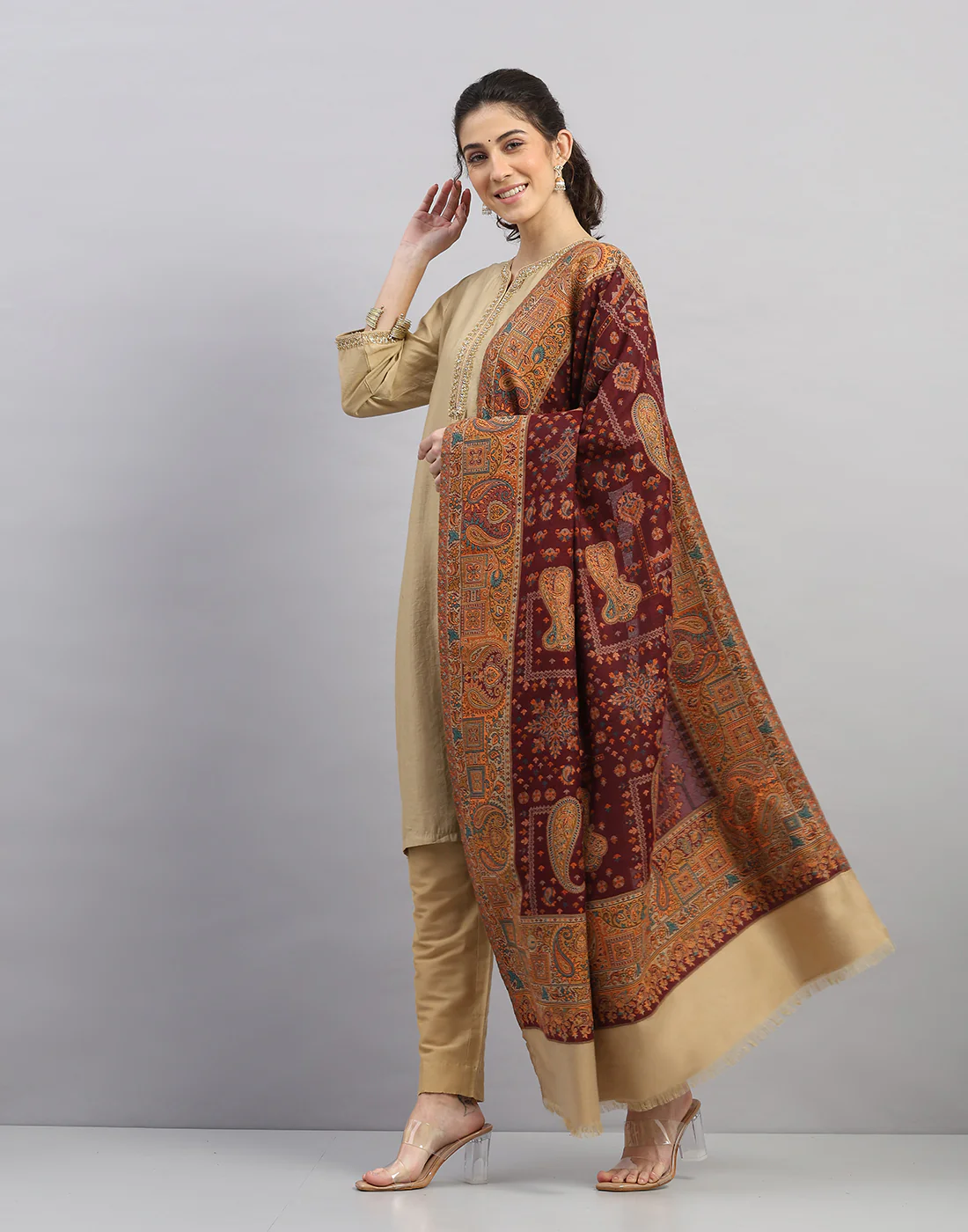Women Multicolor Self Design   Shawl - Image 2