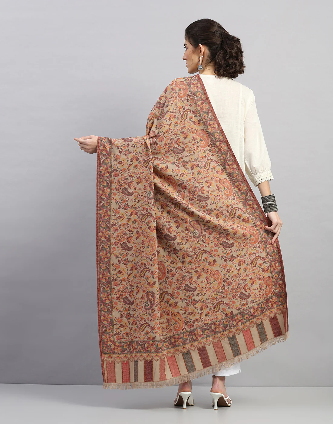 Women Multicolor Self Design   Shawl - Image 4