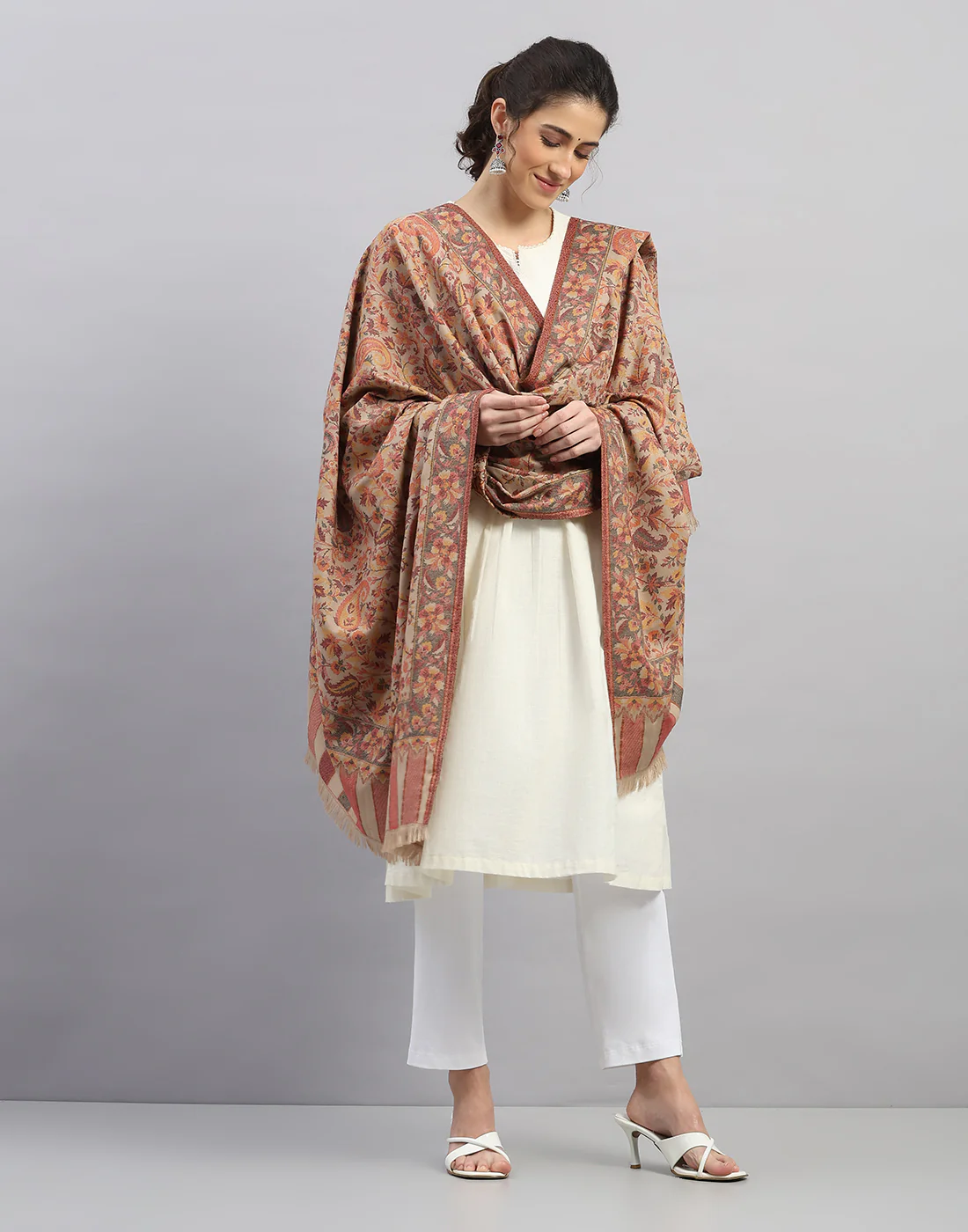 Women Multicolor Self Design   Shawl - Image 5