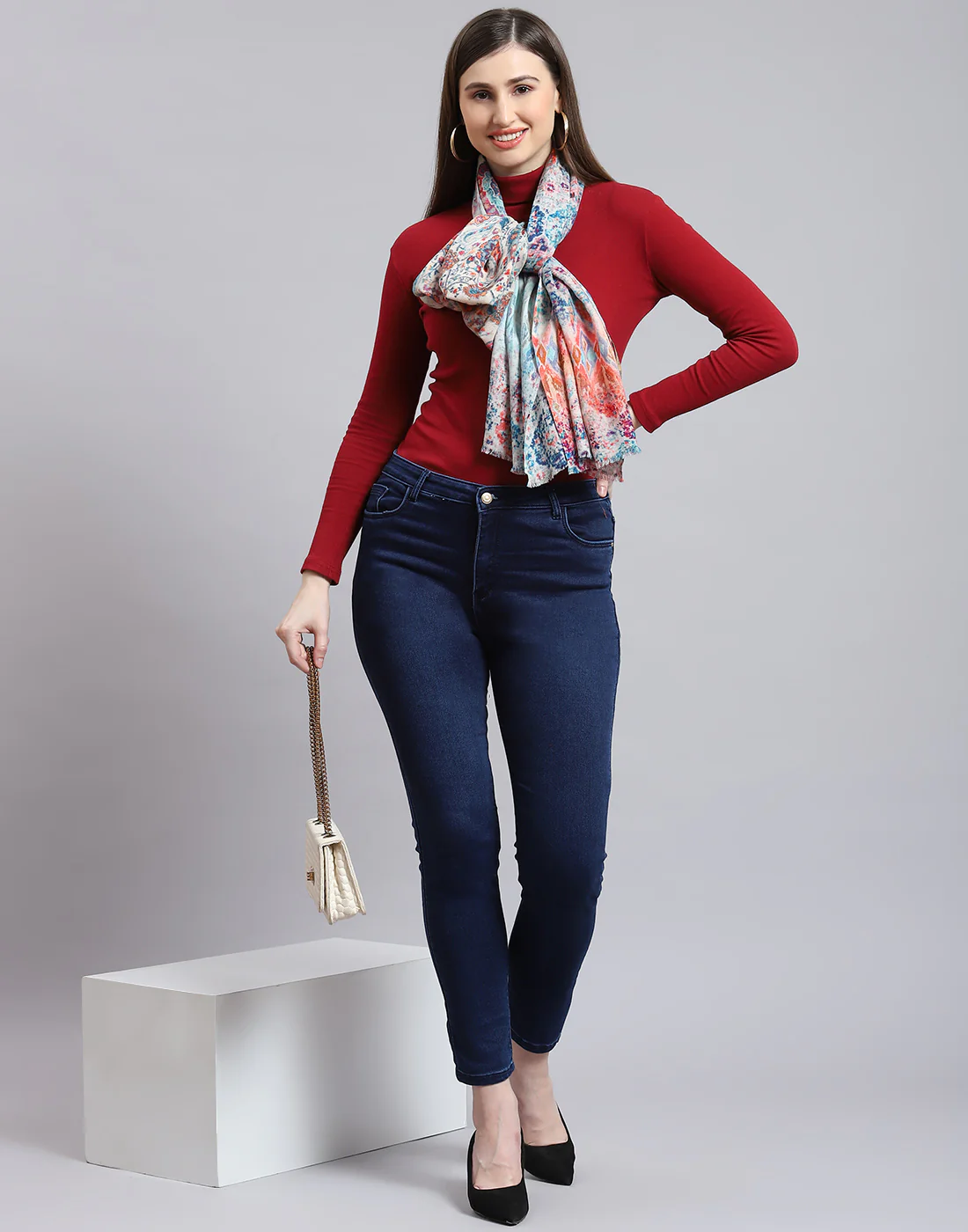 Women Multicolor Self Design Stole - Image 2