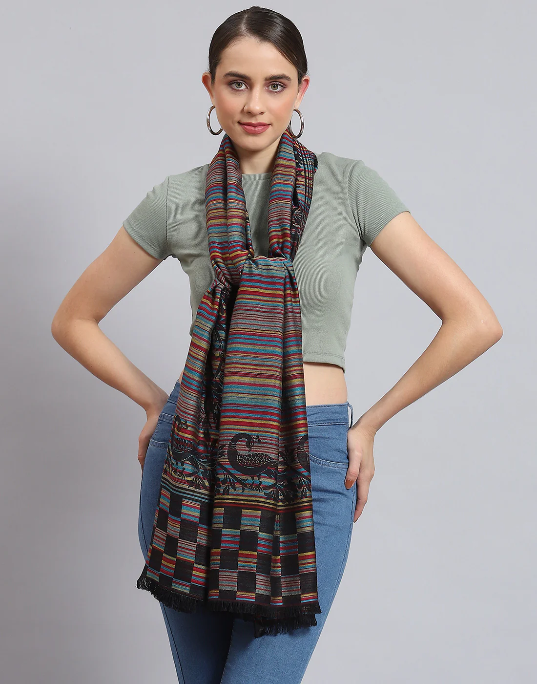 Women Multicolor Self Design Stole - Image 3