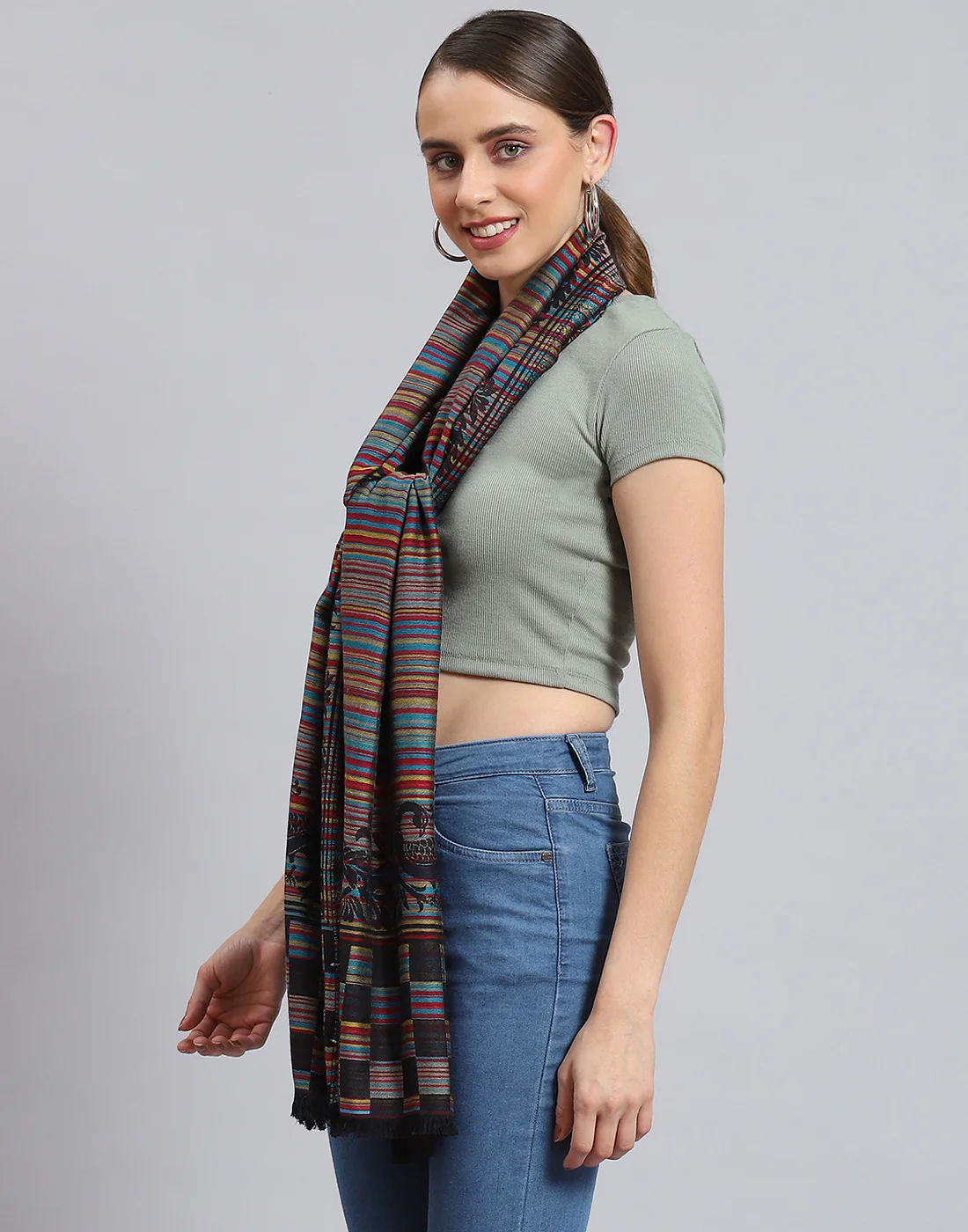 Women Multicolor Self Design Stole - Image 4