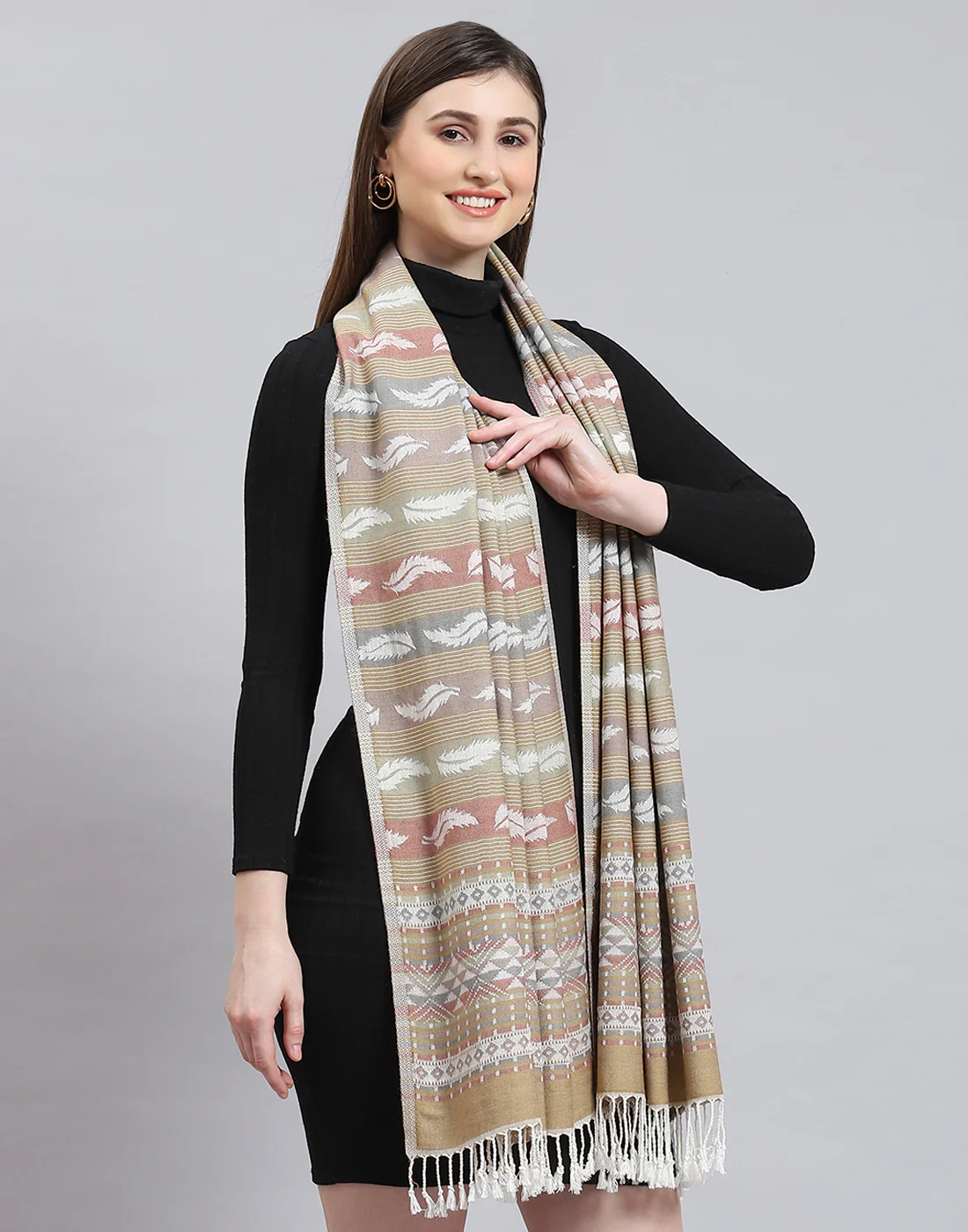 Women Multicolor Self Design Stole - Image 5