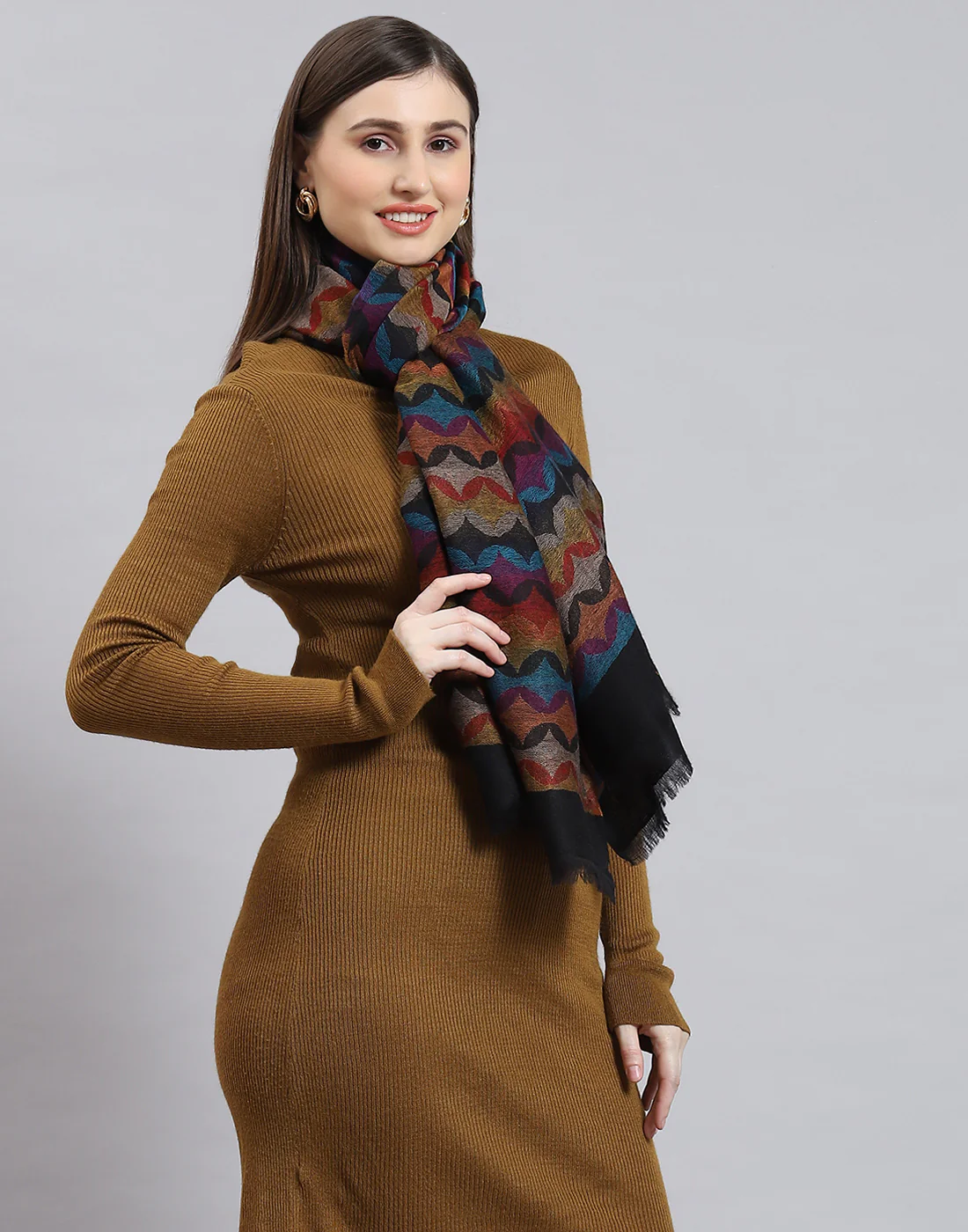 Women Multicolor Self Design Stole - Image 5