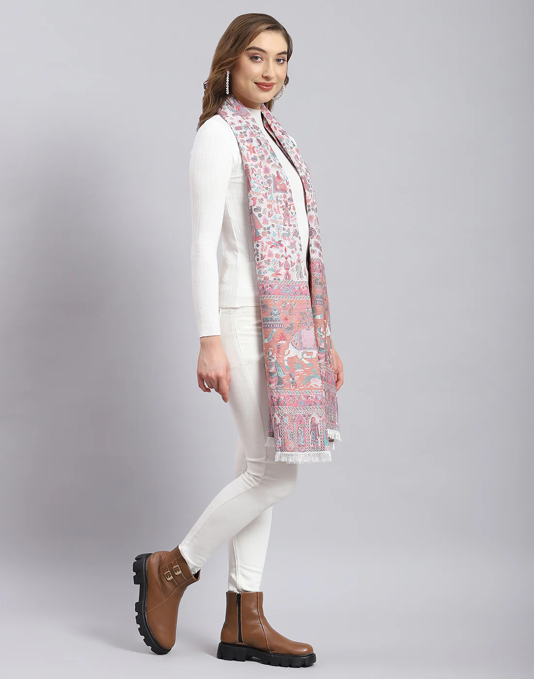 Women Multicolor Self Design Stole - Image 4