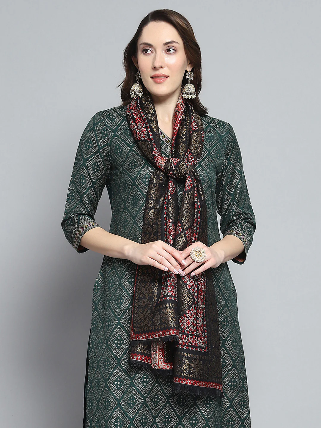 Women Multicolor Self Design Stole - Image 5