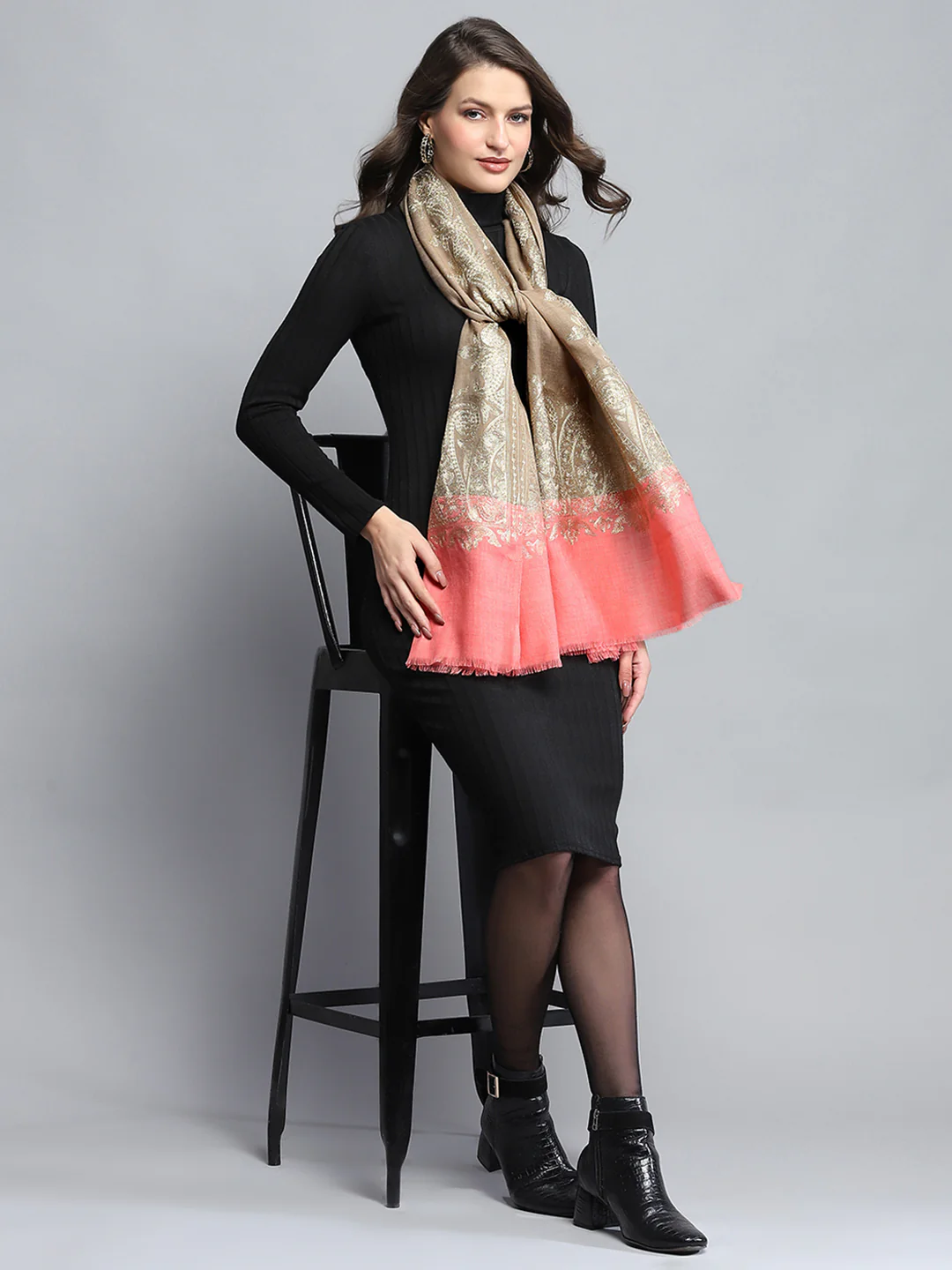 Women Multicolor Self Design Stole - Image 2