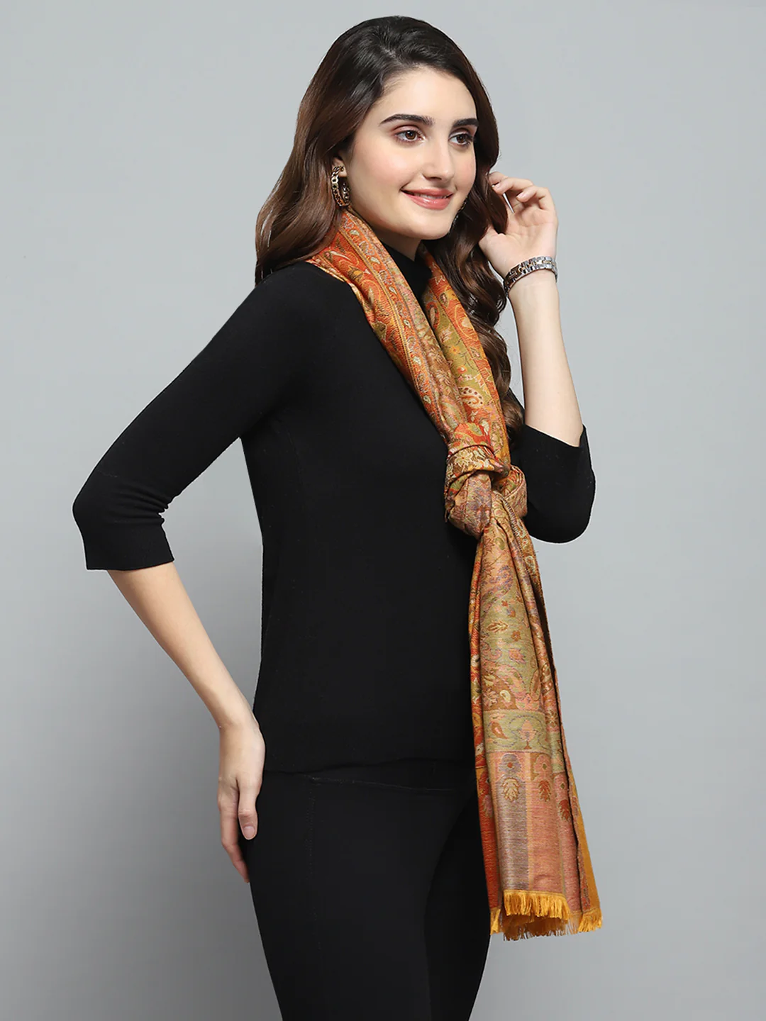 Women Multicolor Self Design Stole - Image 5