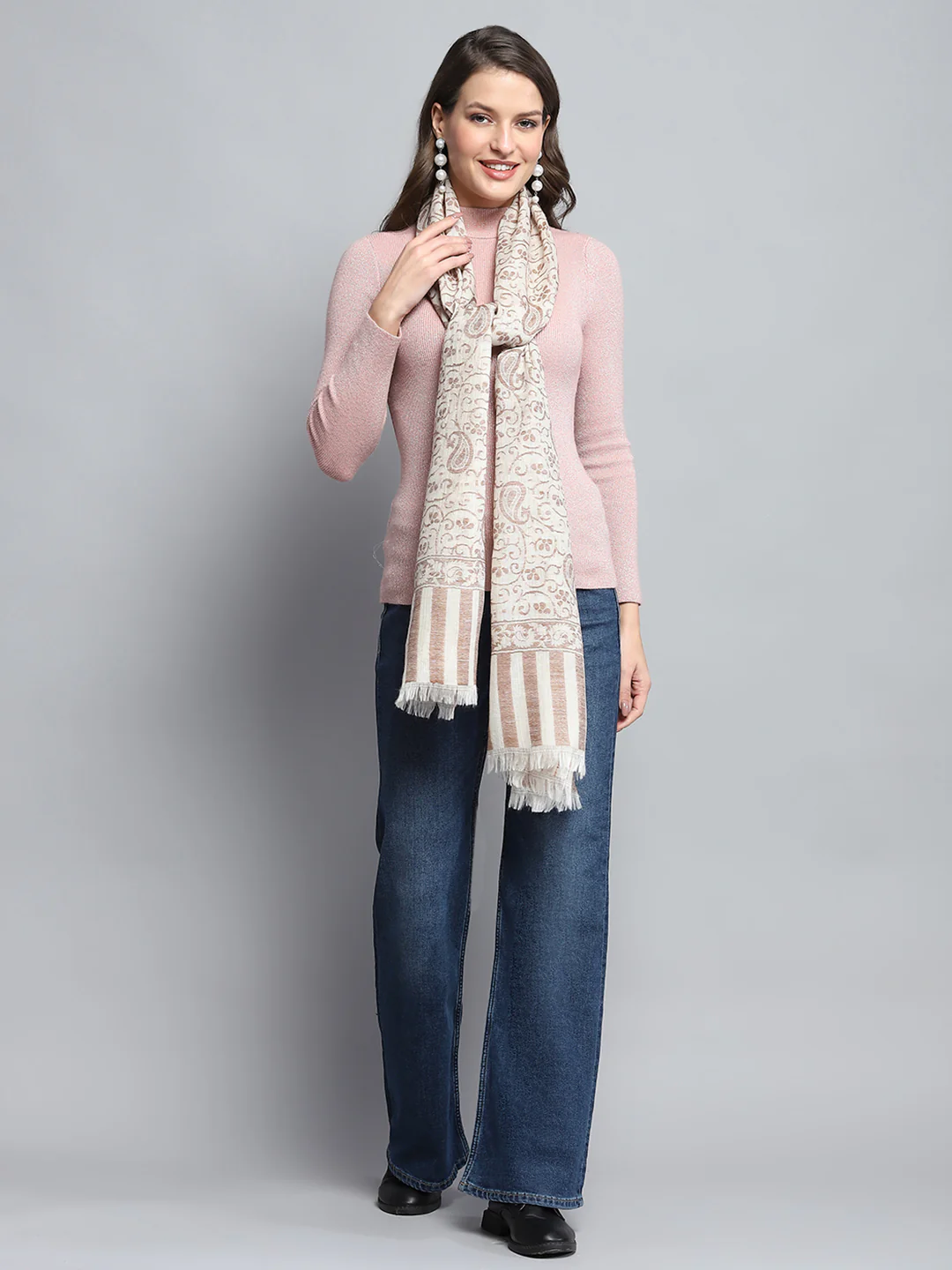 Women Multicolor Self Design Stole - Image 4