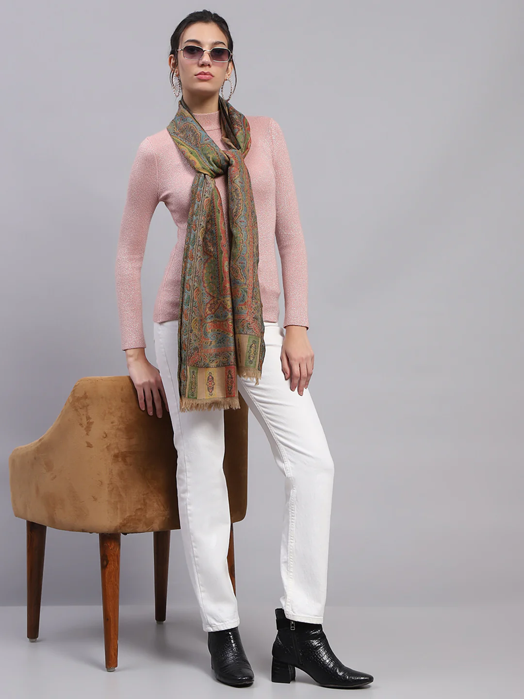 Women Multicolor Self Design Stole - Image 2