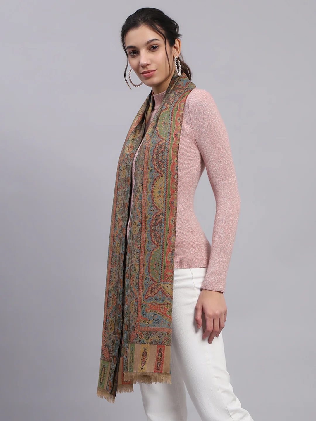 Women Multicolor Self Design Stole - Image 4