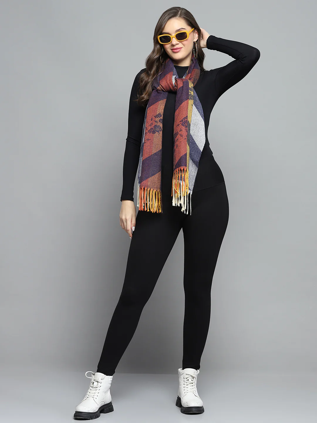 Women Multicolor Self Design Stole - Image 2