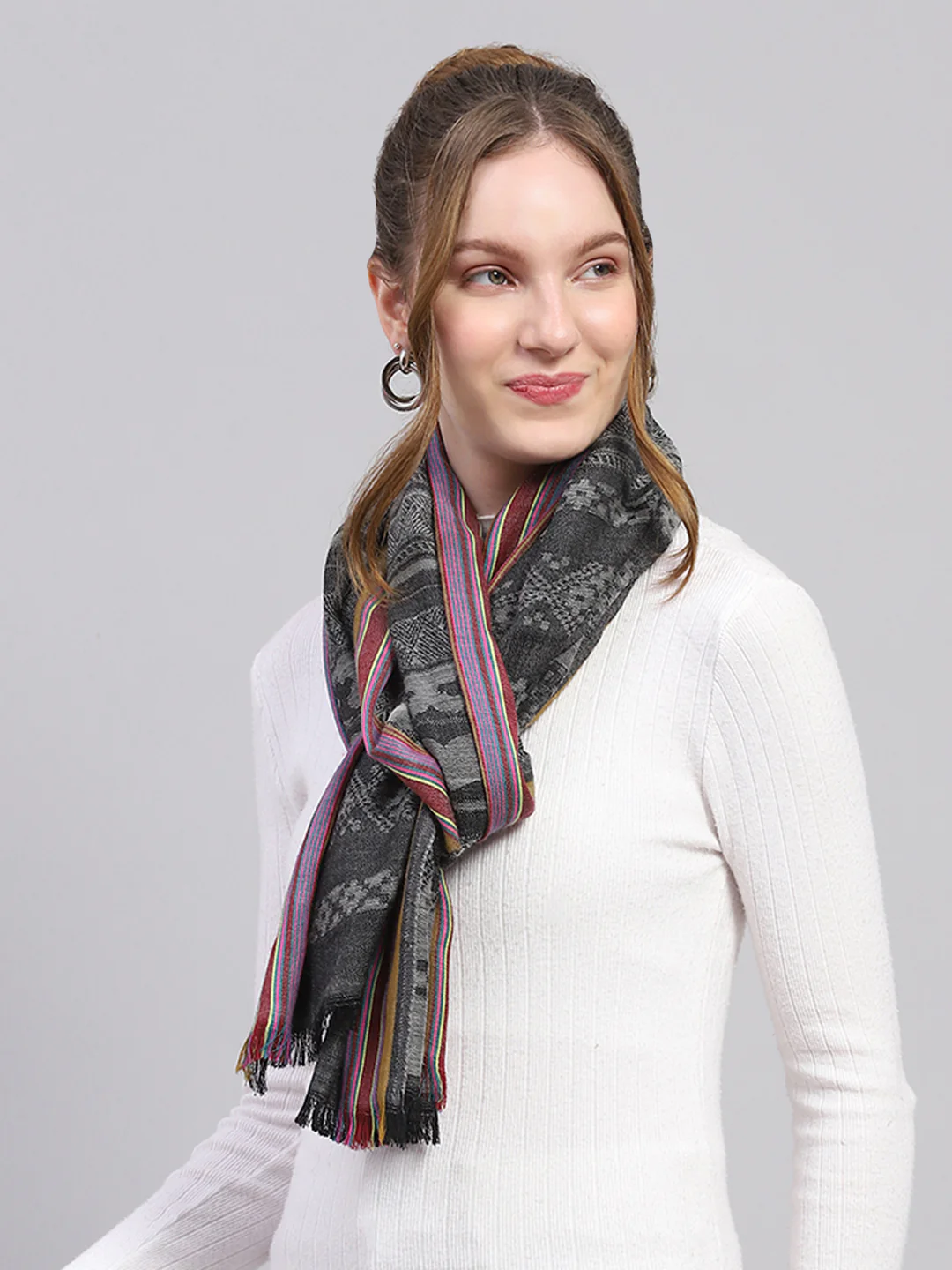Women Multicolor Self Design Stole - Image 3