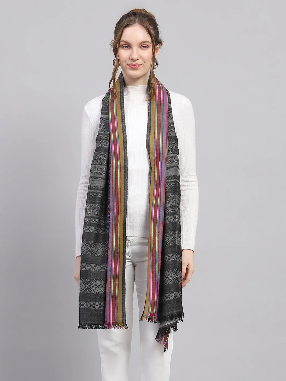Women Multicolor Self Design Stole - Image 5