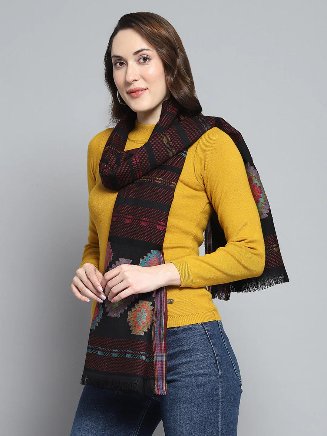 Women Multicolor Self Design Stole - Image 3