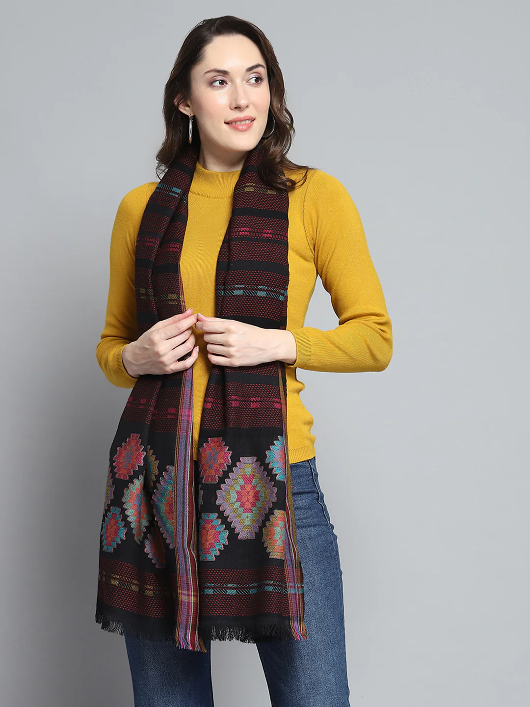 Women Multicolor Self Design Stole - Image 5