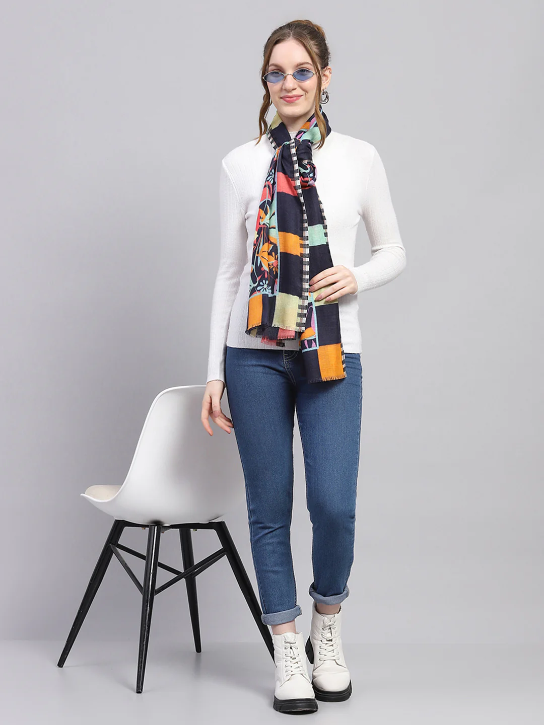 Women Multicolor Self Design Stole - Image 2
