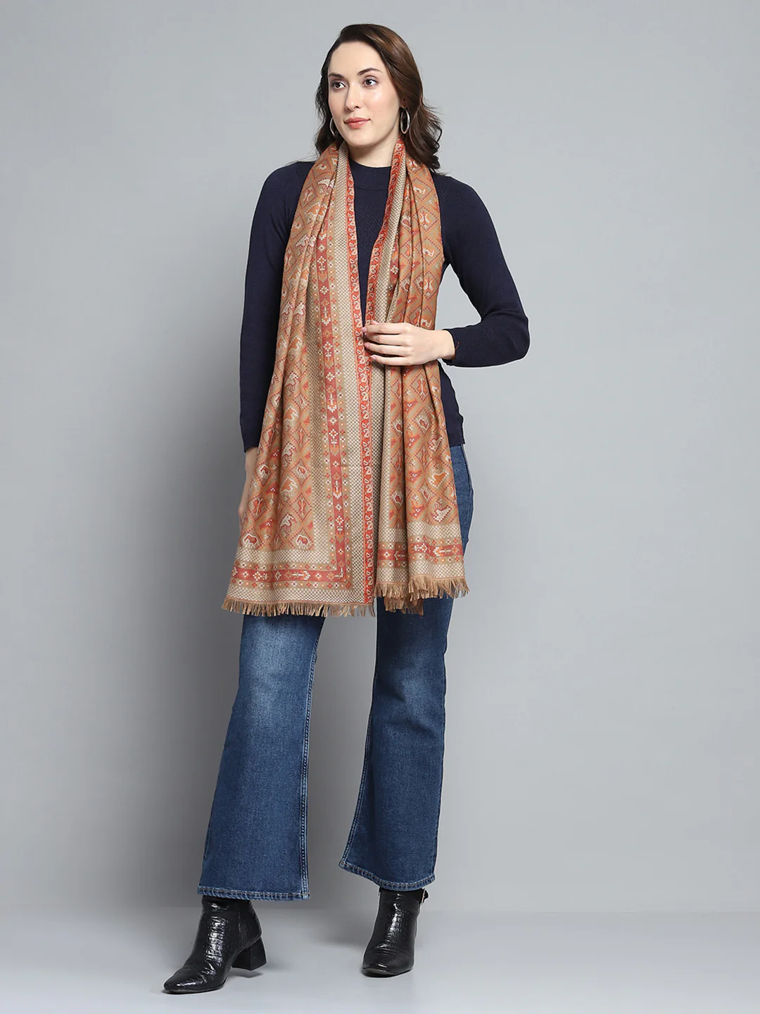 Women Multicolor Self Design Stole - Image 5