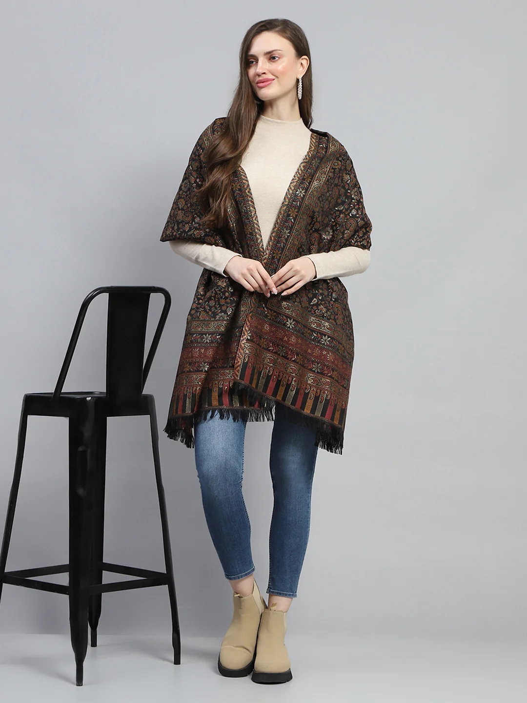 Women Multicolor Self Design Stole - Image 2